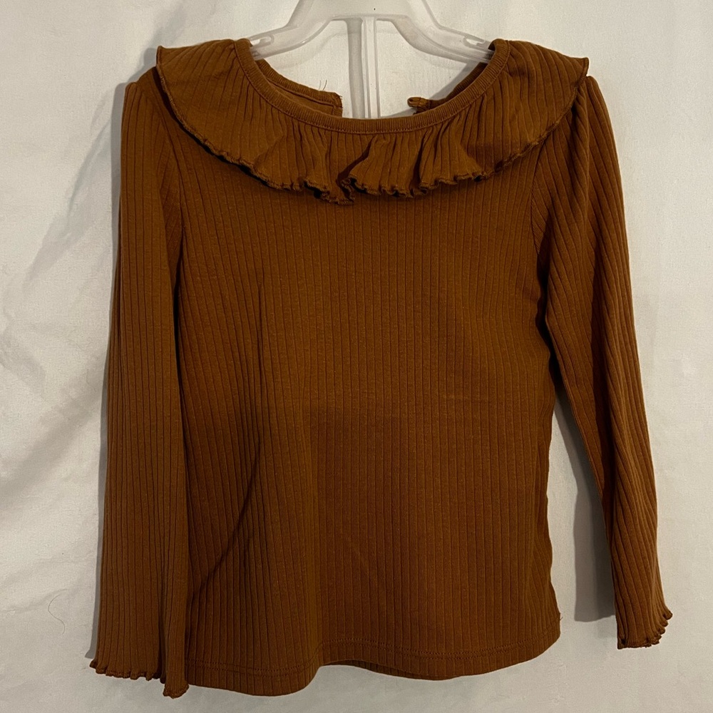 girls ruffled brown blouse. size 5T.